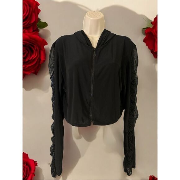 PRETTY LITTLE THING Full Zip Hoodie Cropped Jacket Black Women’s Size 16 - Picture 1 of 8